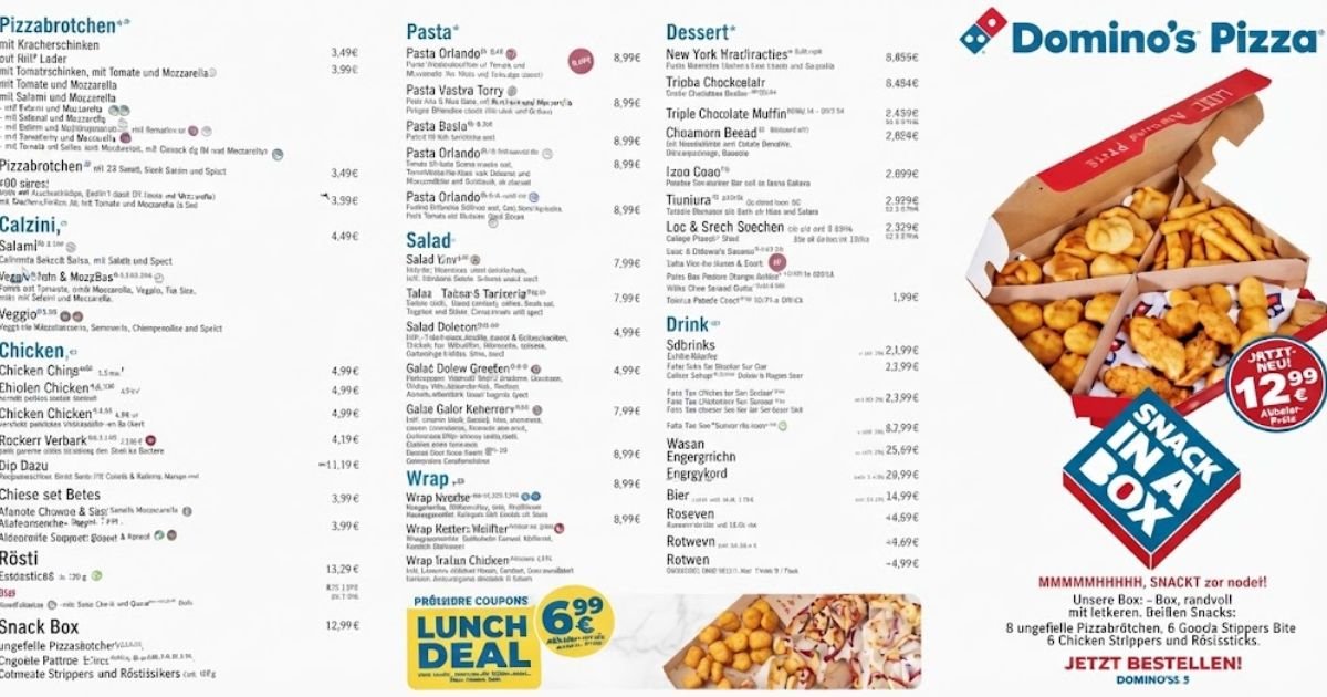 Domino’s Pizza Berlin Speisekarte 2026 – Komplette Preise, Pizza, Pasta & Snacks